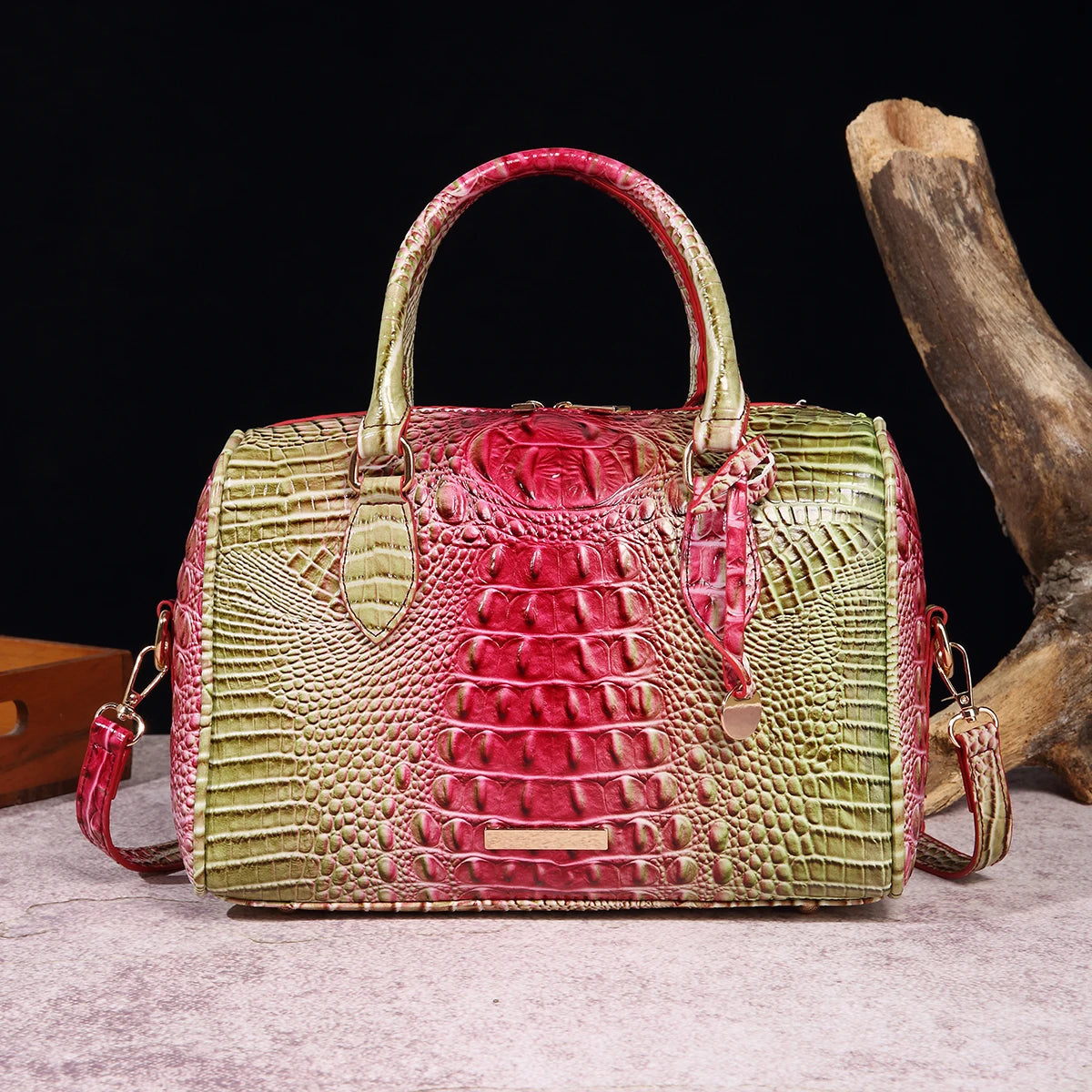 Mieshcel Kora Ombre Crocodile Embossed Boston Handbag