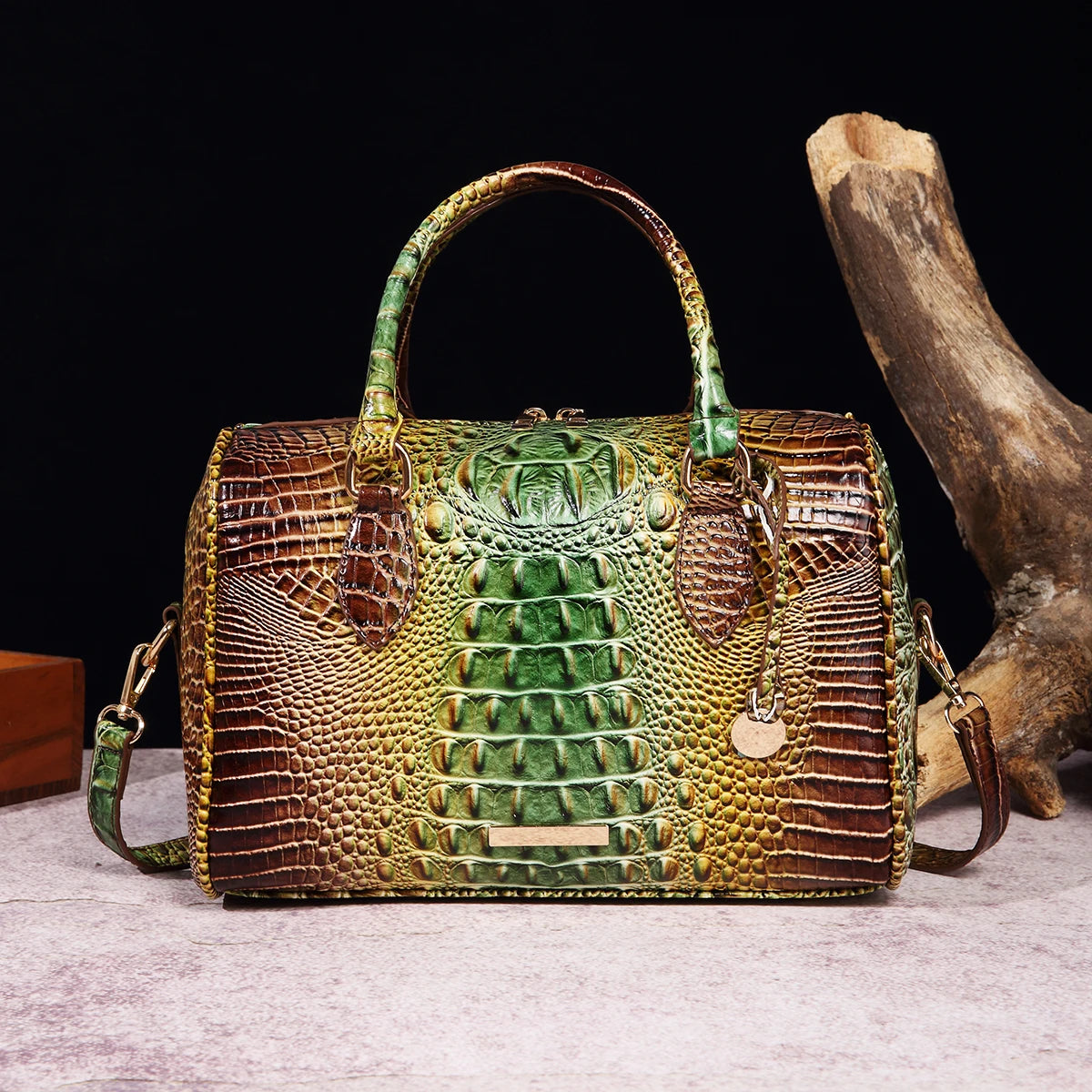 Mieshcel Kora Ombre Crocodile Embossed Boston Handbag