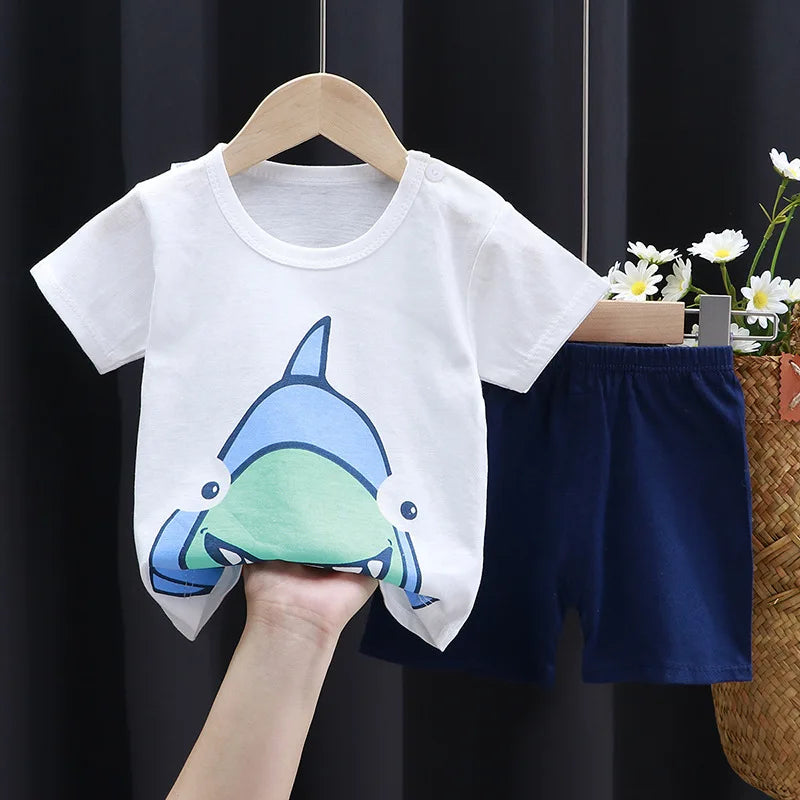 Boys Cartoon Print T Shirt Set