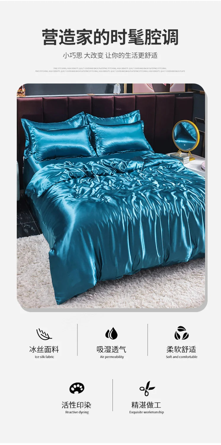 Luxury Set Satin Duvet Cover Bedding Set With Pillowcase