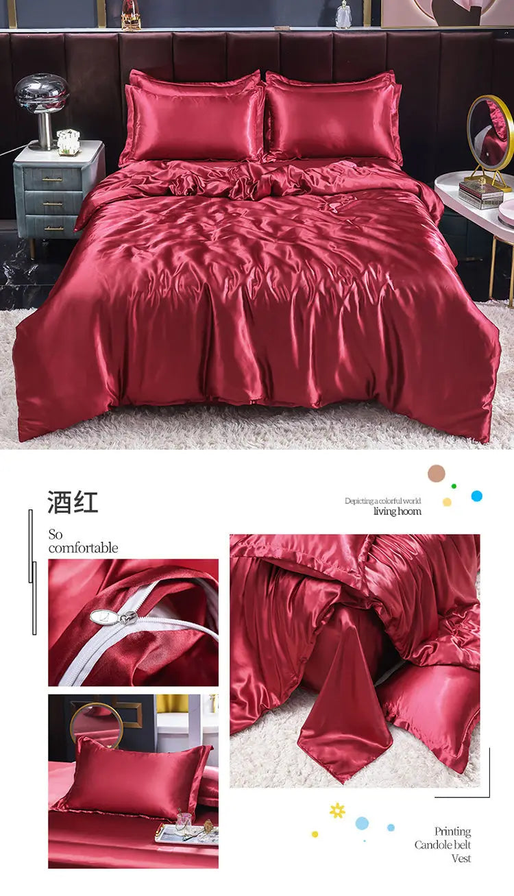 Luxury Set Satin Duvet Cover Bedding Set With Pillowcase