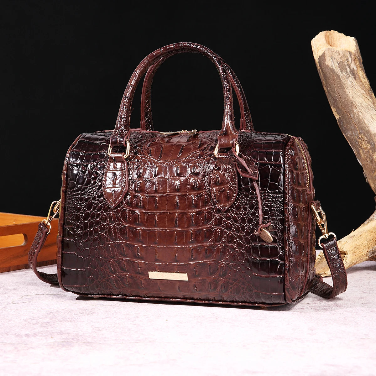 Mieshcel Kora Ombre Crocodile Embossed Boston Handbag