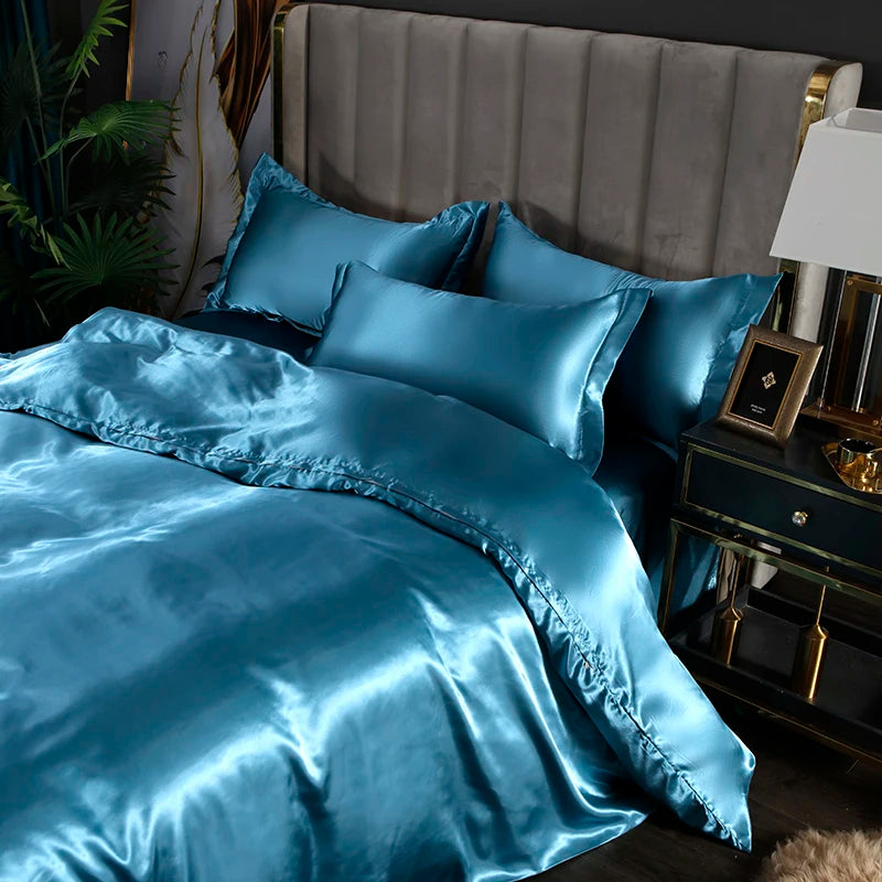 3/4pcs Luxury Rayon Satin/Linen Bedding Set with Duvet Cover Set