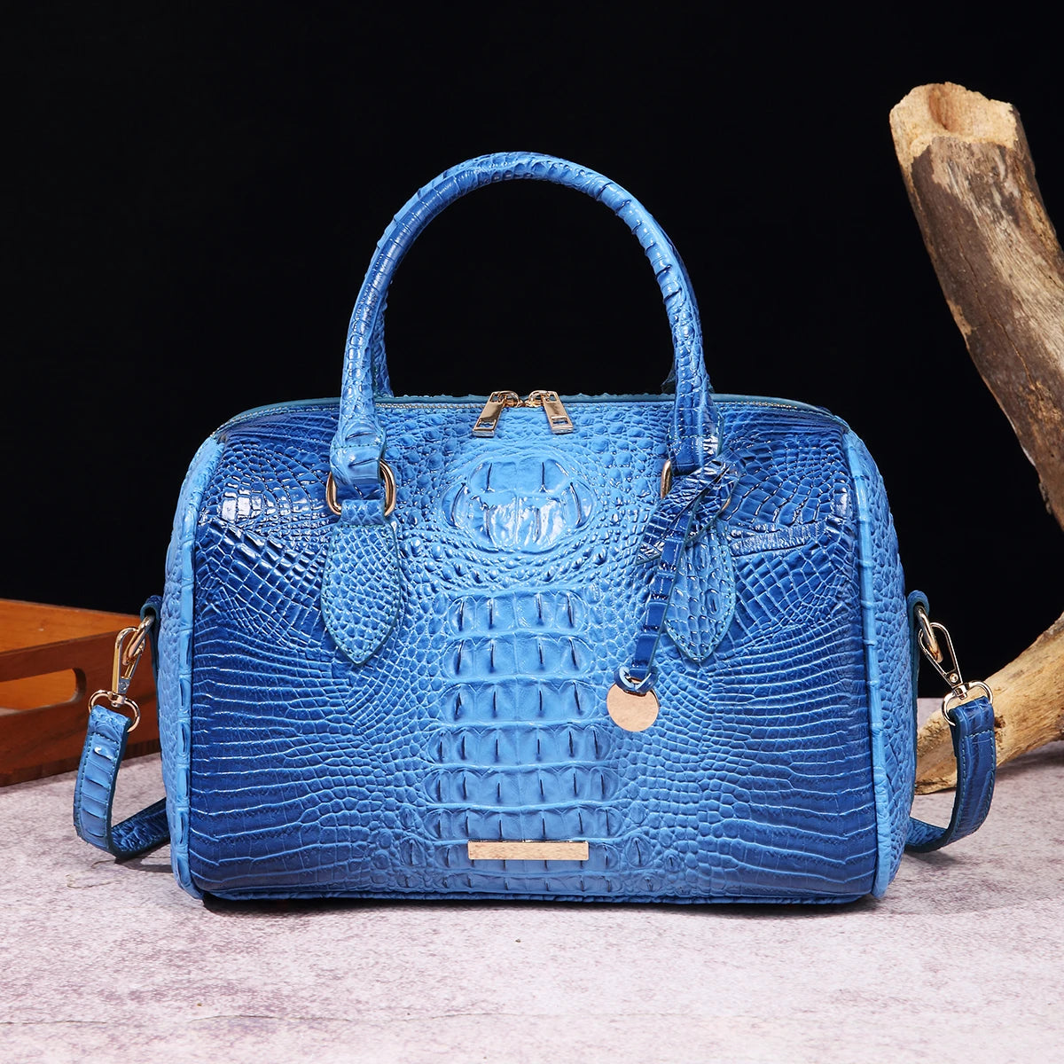 Mieshcel Kora Ombre Crocodile Embossed Boston Handbag