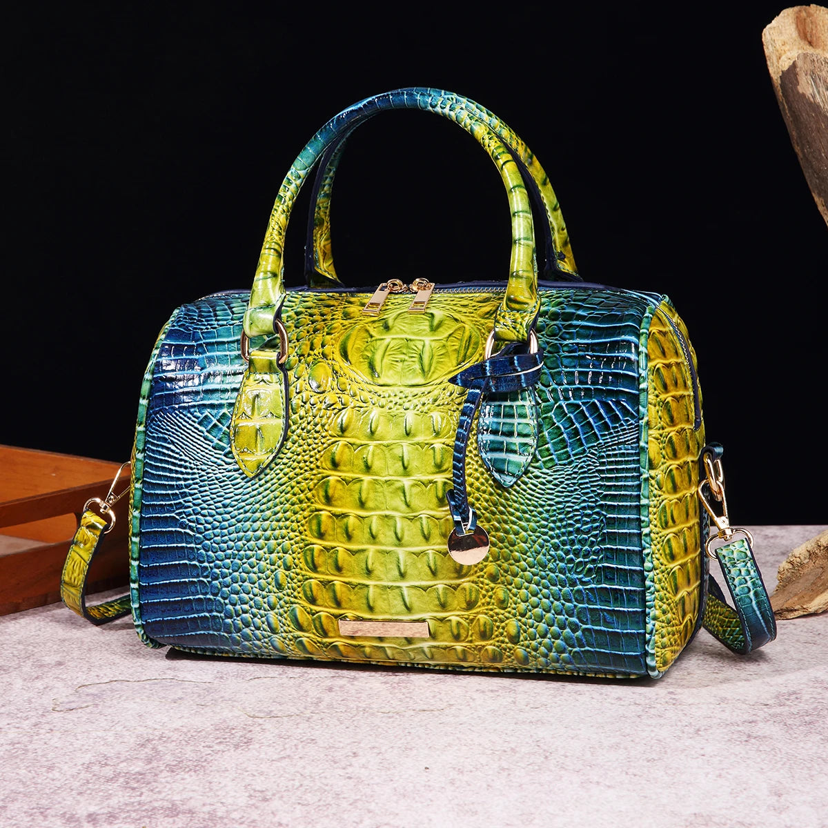 Mieshcel Kora Ombre Crocodile Embossed Boston Handbag