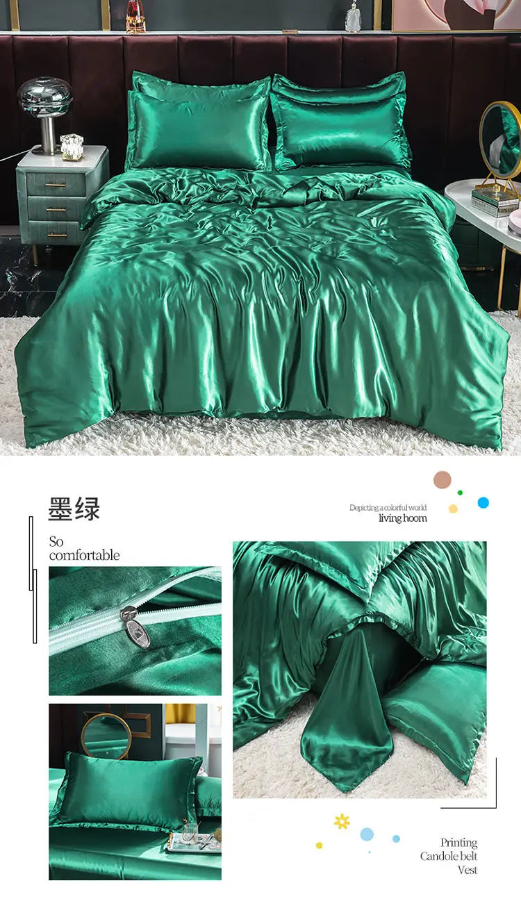 Luxury Set Satin Duvet Cover Bedding Set With Pillowcase