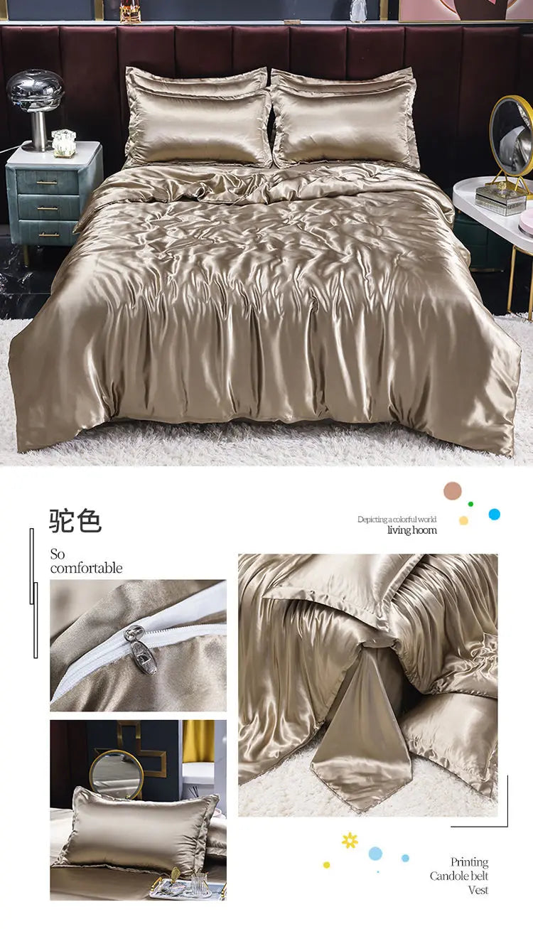 Luxury Set Satin Duvet Cover Bedding Set With Pillowcase