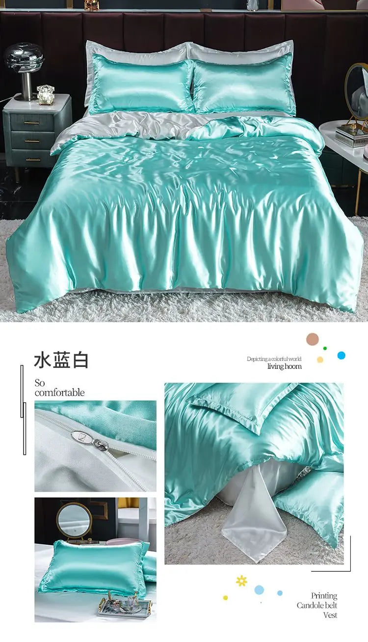 Luxury Set Satin Duvet Cover Bedding Set With Pillowcase
