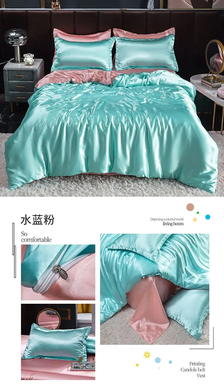 Luxury Set Satin Duvet Cover Bedding Set With Pillowcase