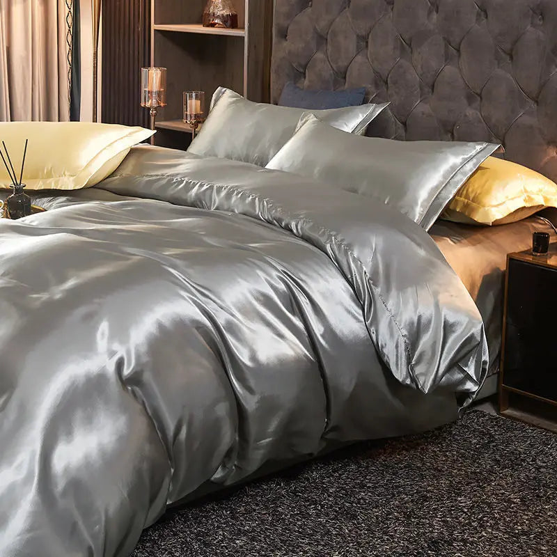 3/4pcs Luxury Rayon Satin/Linen Bedding Set with Duvet Cover Set