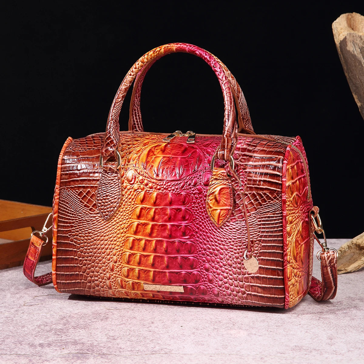 Mieshcel Kora Ombre Crocodile Embossed Boston Handbag