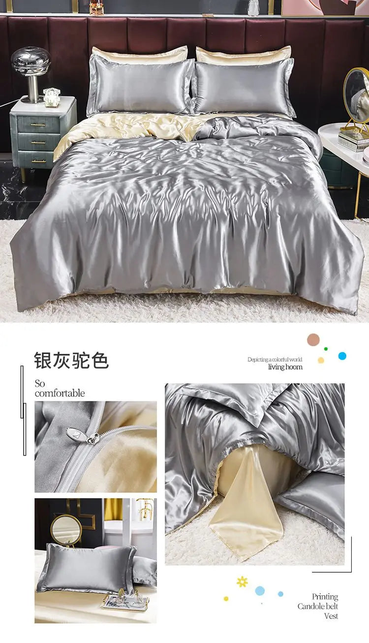 Luxury Set Satin Duvet Cover Bedding Set With Pillowcase