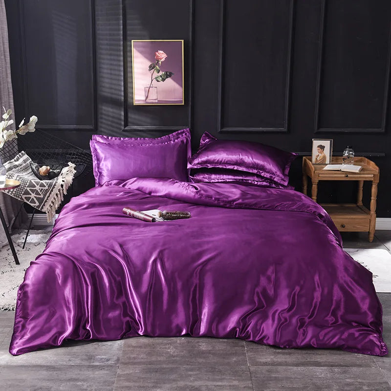3/4pcs Luxury Rayon Satin/Linen Bedding Set with Duvet Cover Set