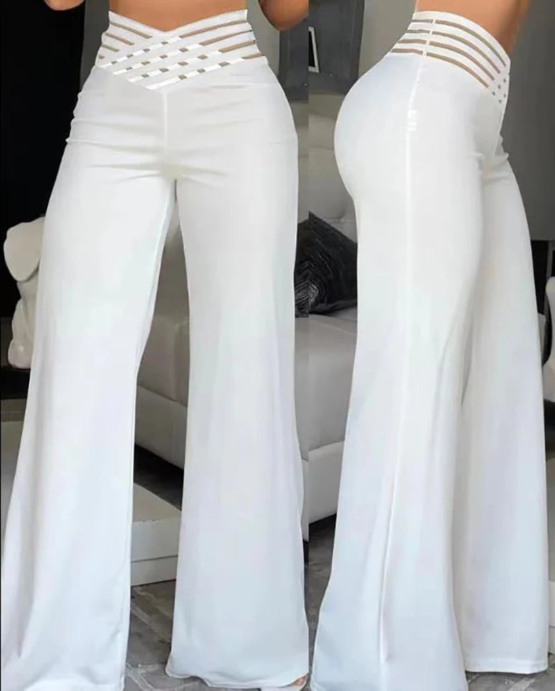 High Waist Flared Waist Strap Pants By Pave Hawk