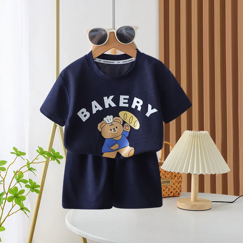 Cartoon Print T shirt + Shorts 2PC Set