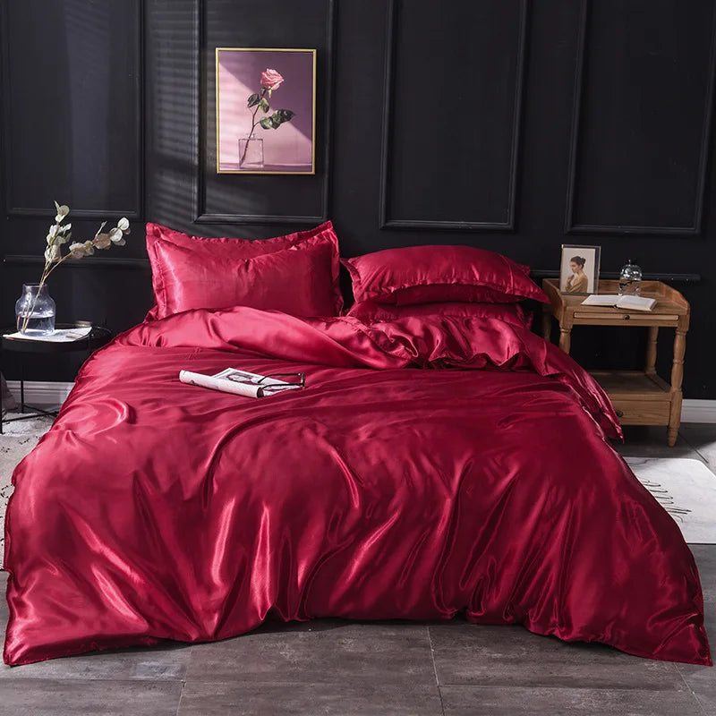 3/4pcs Luxury Rayon Satin/Linen Bedding Set with Duvet Cover Set