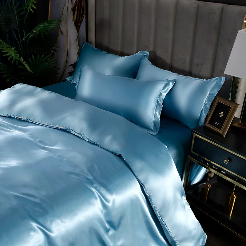 3/4pcs Luxury Rayon Satin/Linen Bedding Set with Duvet Cover Set