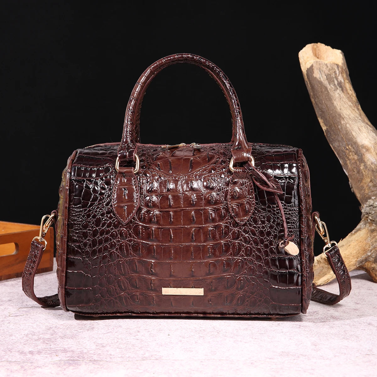 Mieshcel Kora Ombre Crocodile Embossed Boston Handbag