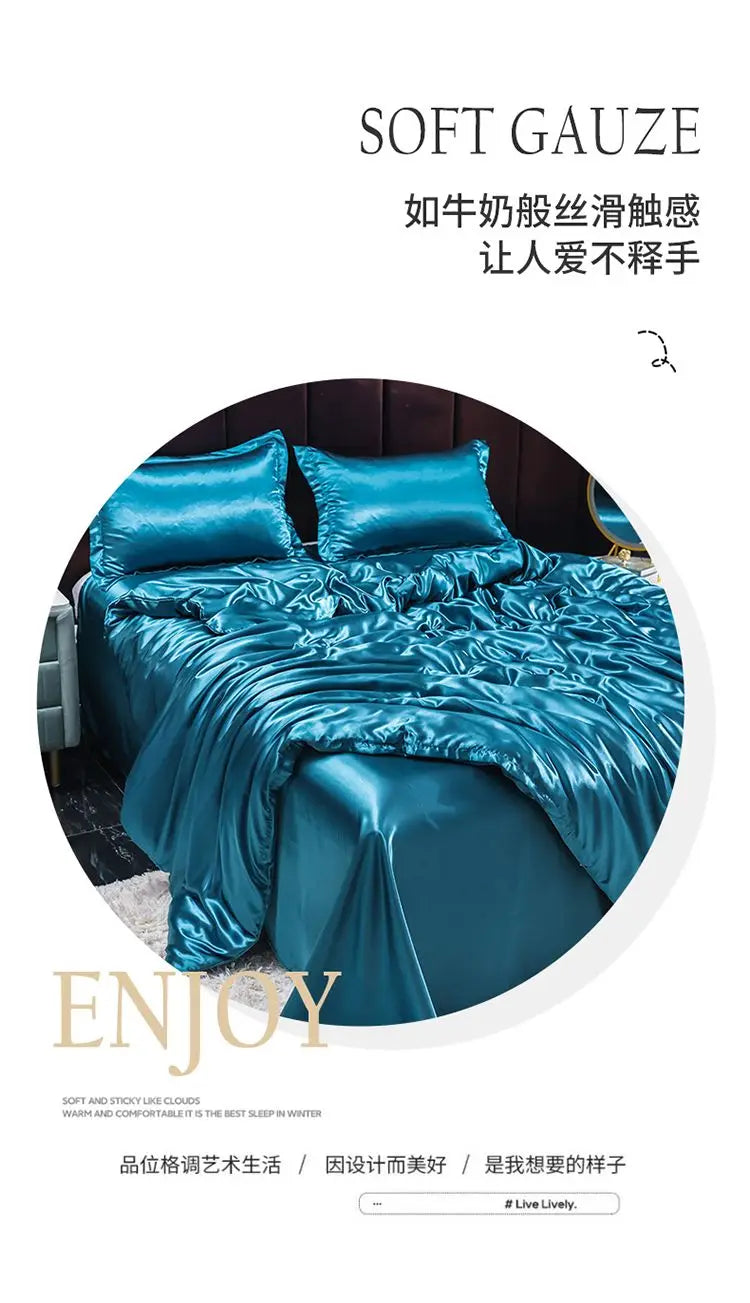 Luxury Set Satin Duvet Cover Bedding Set With Pillowcase