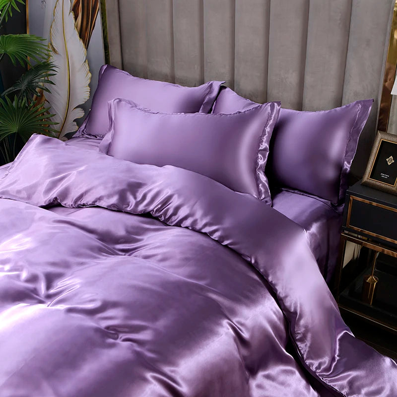 3/4pcs Luxury Rayon Satin/Linen Bedding Set with Duvet Cover Set