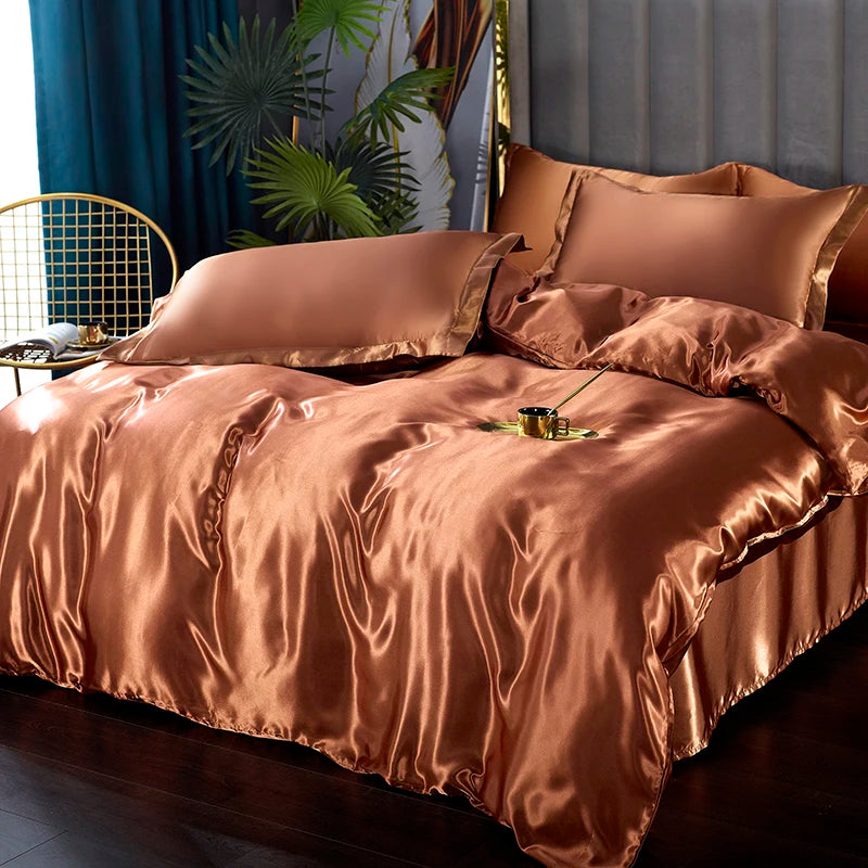 3/4pcs Luxury Rayon Satin/Linen Bedding Set with Duvet Cover Set