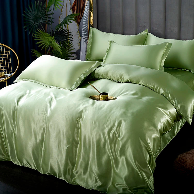 3/4pcs Luxury Rayon Satin/Linen Bedding Set with Duvet Cover Set