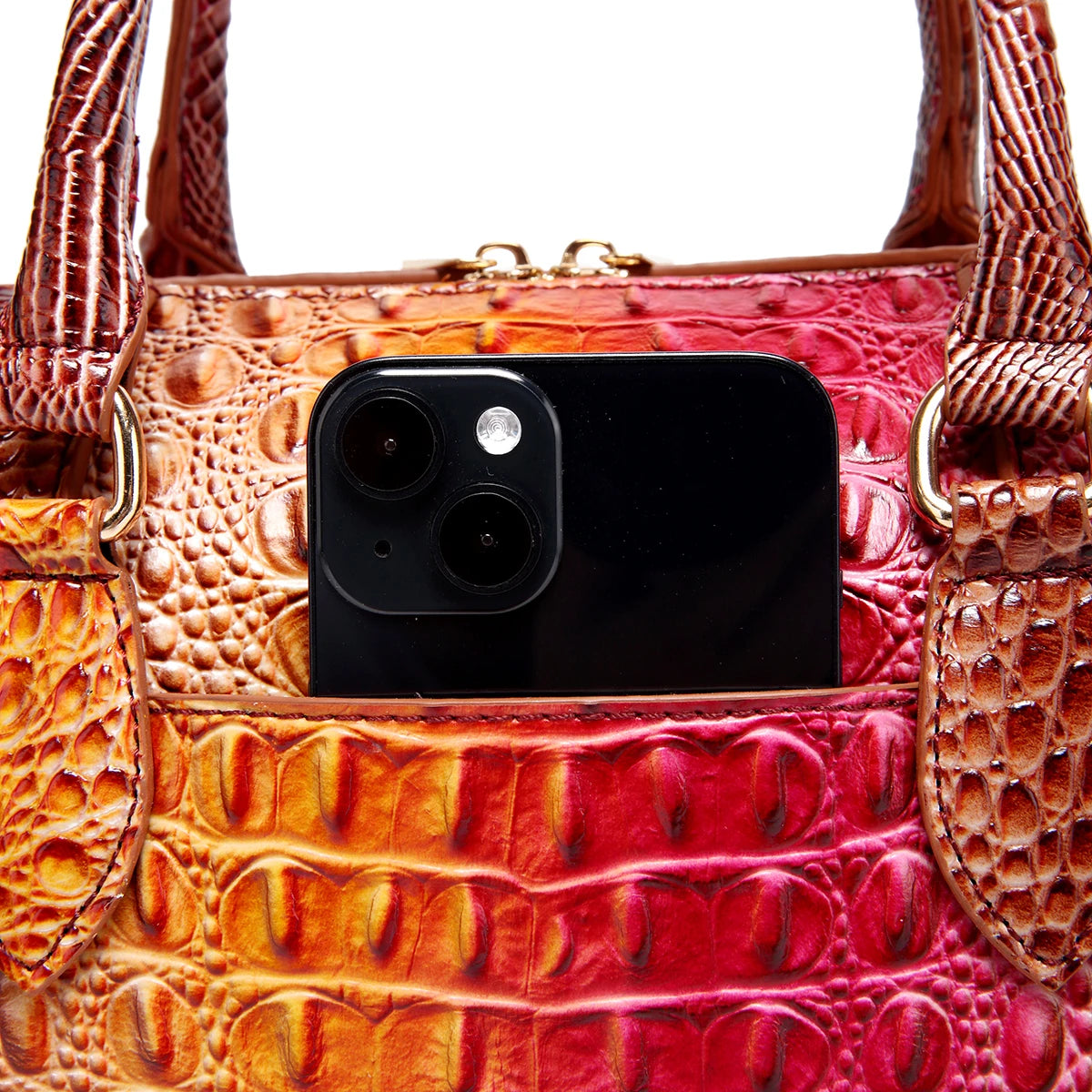 Mieshcel Kora Ombre Crocodile Embossed Boston Handbag