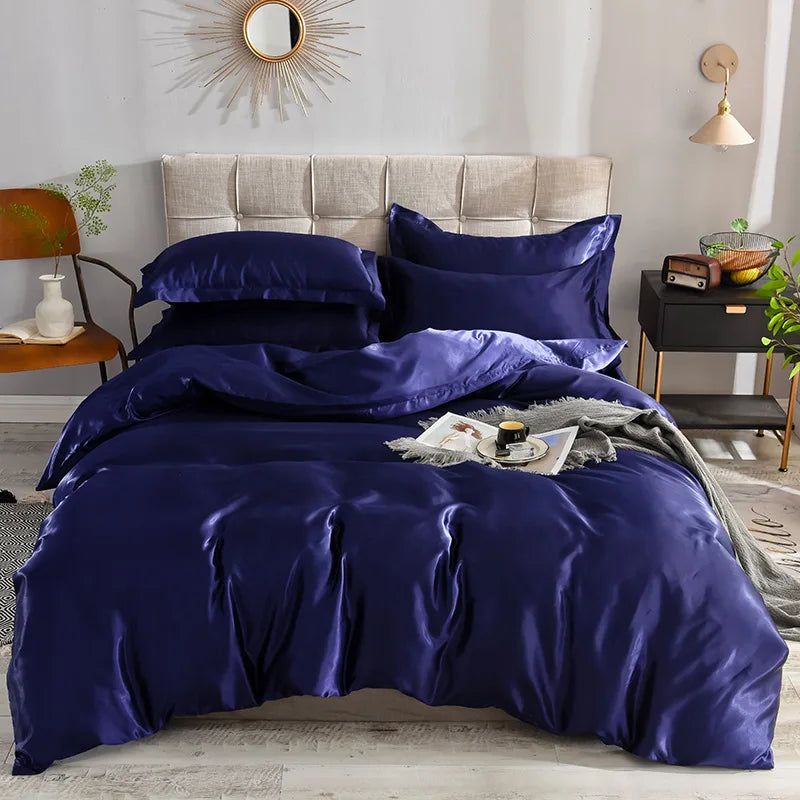 3/4pcs Luxury Rayon Satin/Linen Bedding Set with Duvet Cover Set