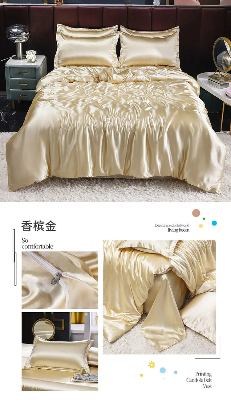 Luxury Set Satin Duvet Cover Bedding Set With Pillowcase