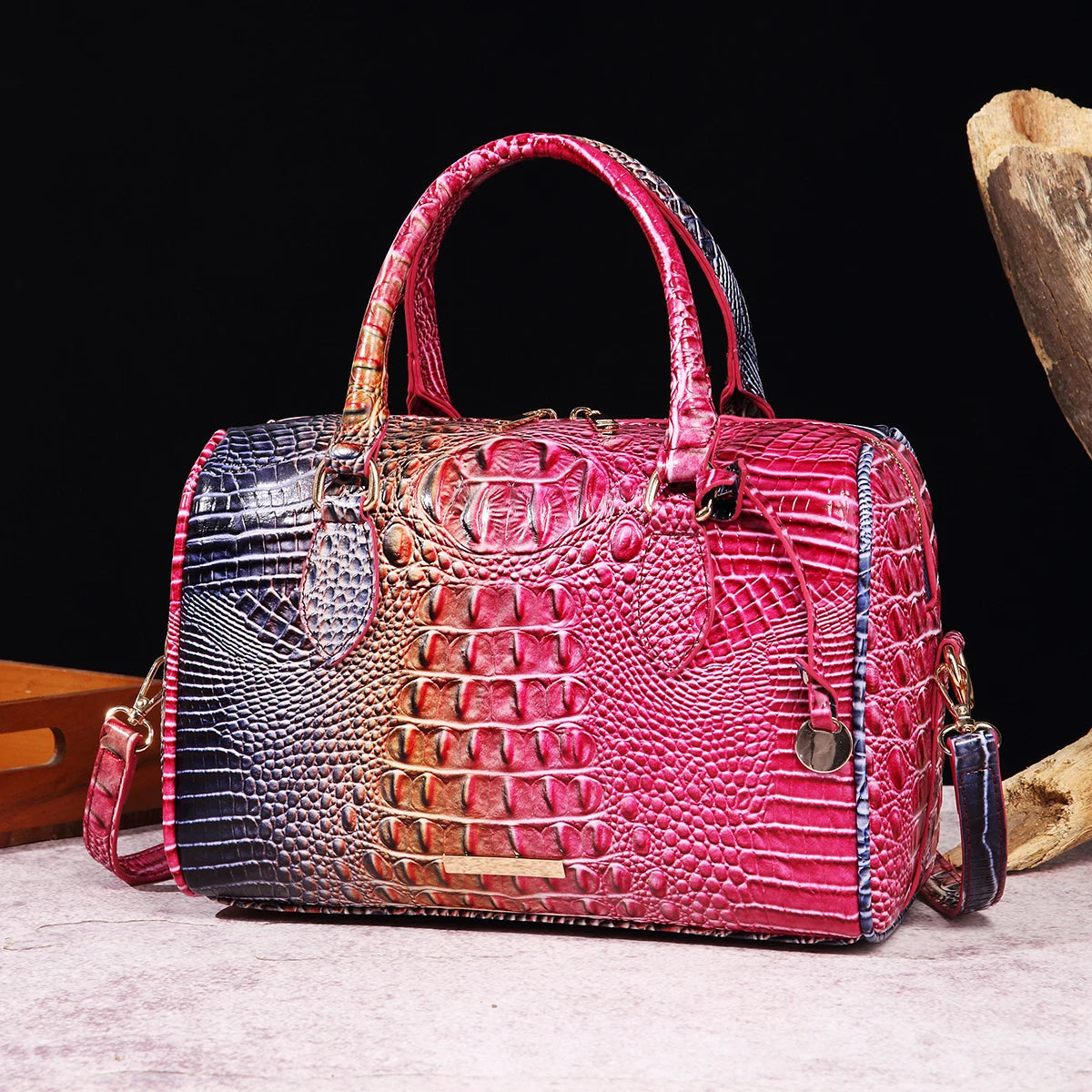 Mieshcel Kora Ombre Crocodile Embossed Boston Handbag