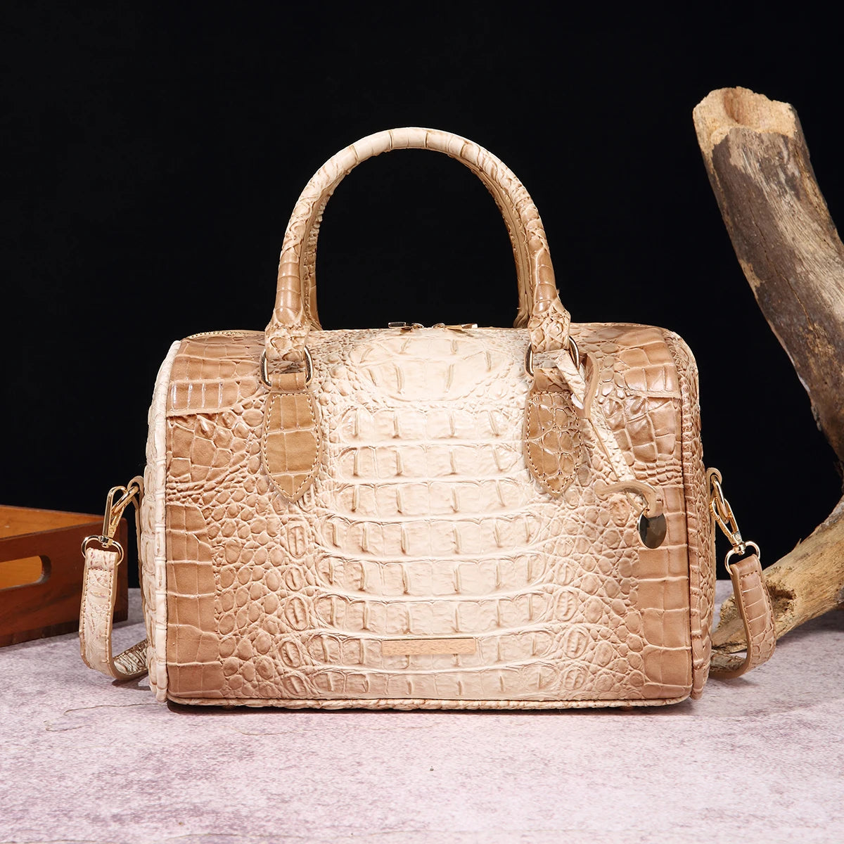 Mieshcel Kora Ombre Crocodile Embossed Boston Handbag