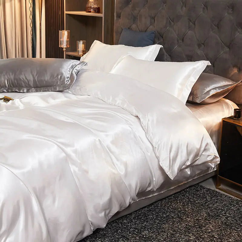 3/4pcs Luxury Rayon Satin/Linen Bedding Set with Duvet Cover Set