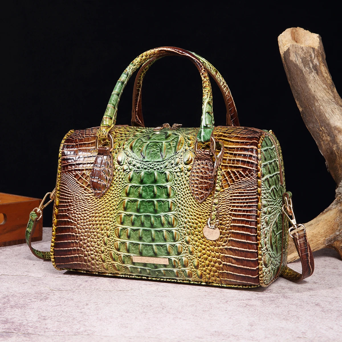 Mieshcel Kora Ombre Crocodile Embossed Boston Handbag
