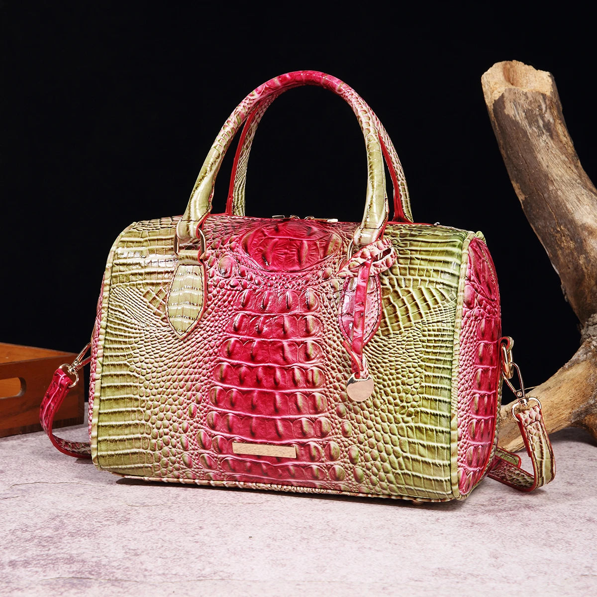 Mieshcel Kora Ombre Crocodile Embossed Boston Handbag
