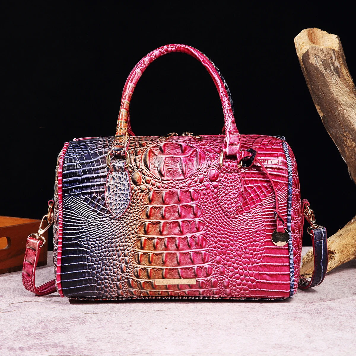 Mieshcel Kora Ombre Crocodile Embossed Boston Handbag