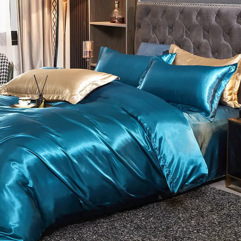 3/4pcs Luxury Rayon Satin/Linen Bedding Set with Duvet Cover Set