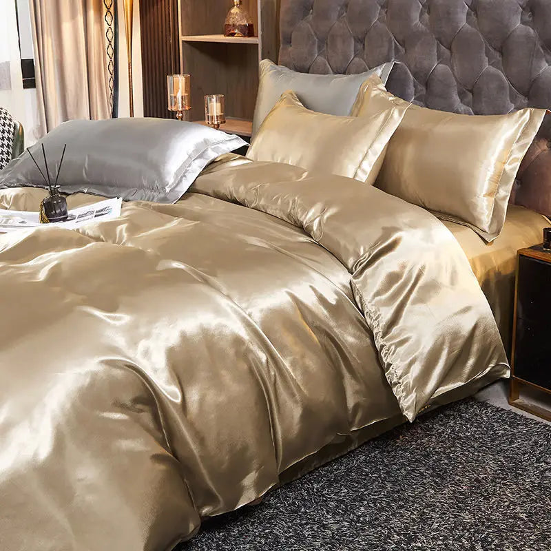 3/4pcs Luxury Rayon Satin/Linen Bedding Set with Duvet Cover Set