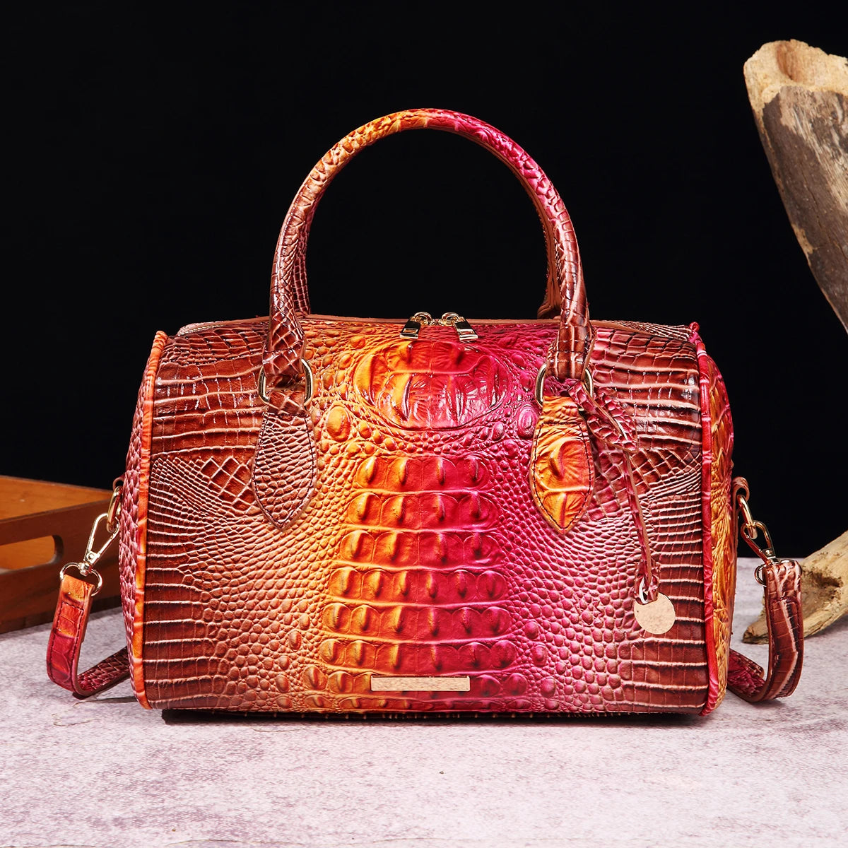 Mieshcel Kora Ombre Crocodile Embossed Boston Handbag