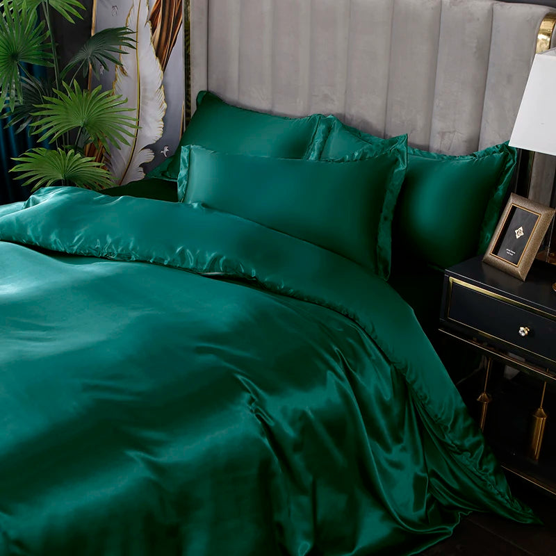 3/4pcs Luxury Rayon Satin/Linen Bedding Set with Duvet Cover Set