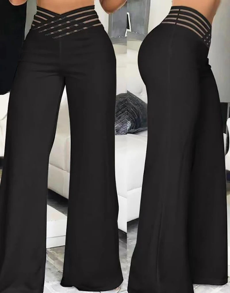 High Waist Flared Waist Strap Pants By Pave Hawk