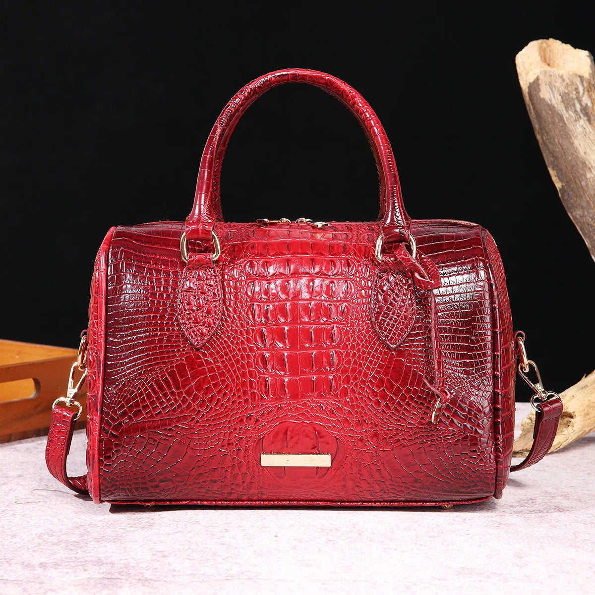 Mieshcel Kora Ombre Crocodile Embossed Boston Handbag
