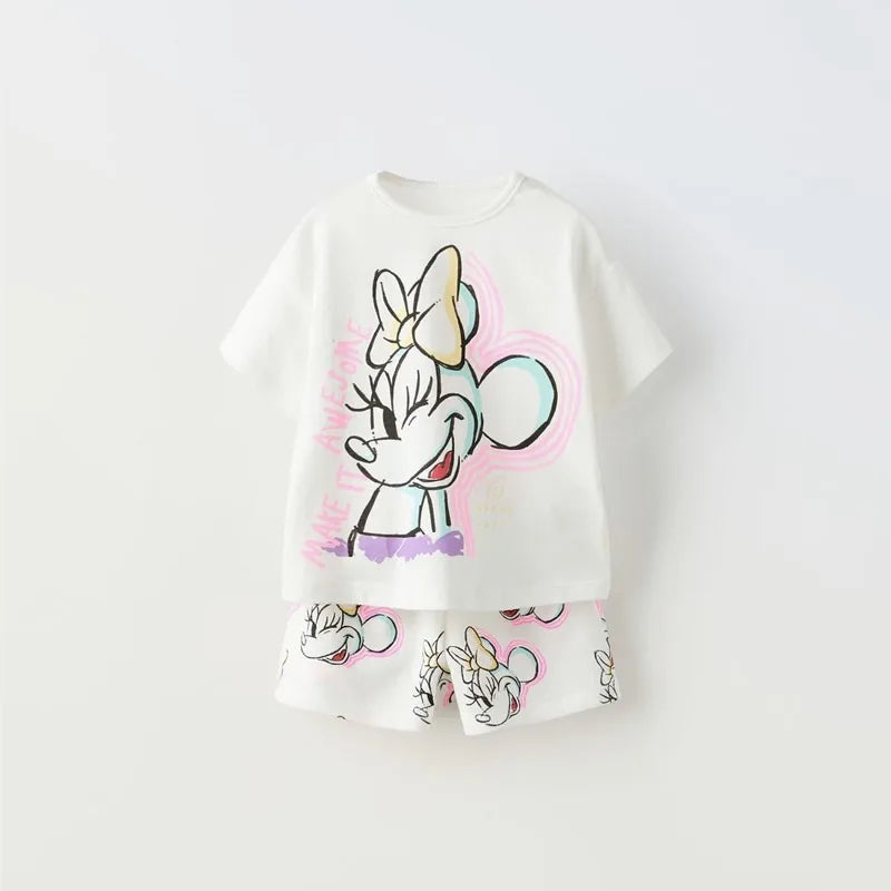 Cartoon Print Short Sleeve + Shorts 2 PC Set By Miniso