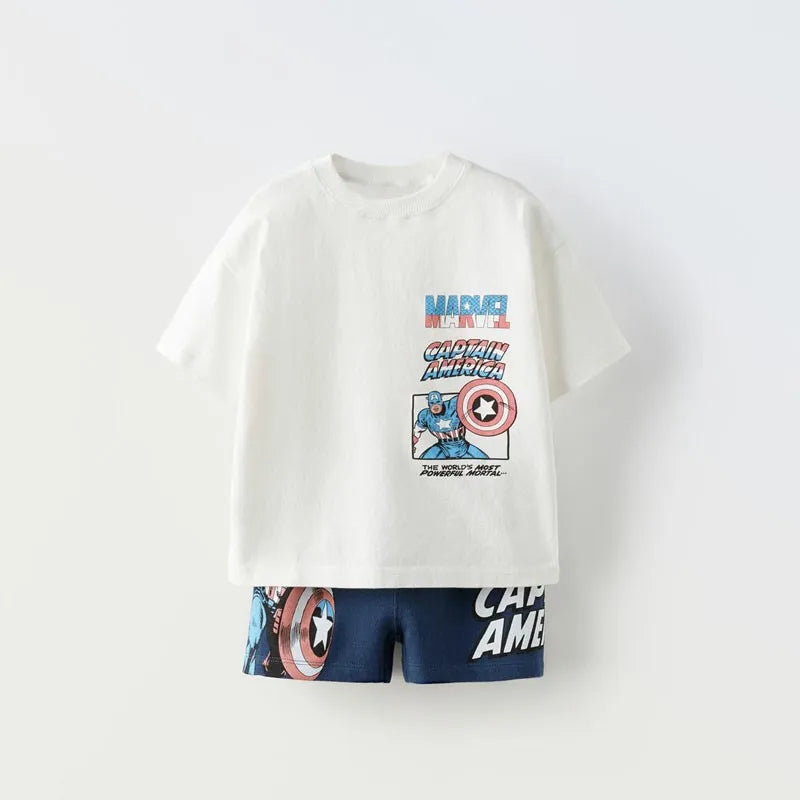 Marvel Boy Short Sleeved Tee Shirts +shorts 2PC By Miniso