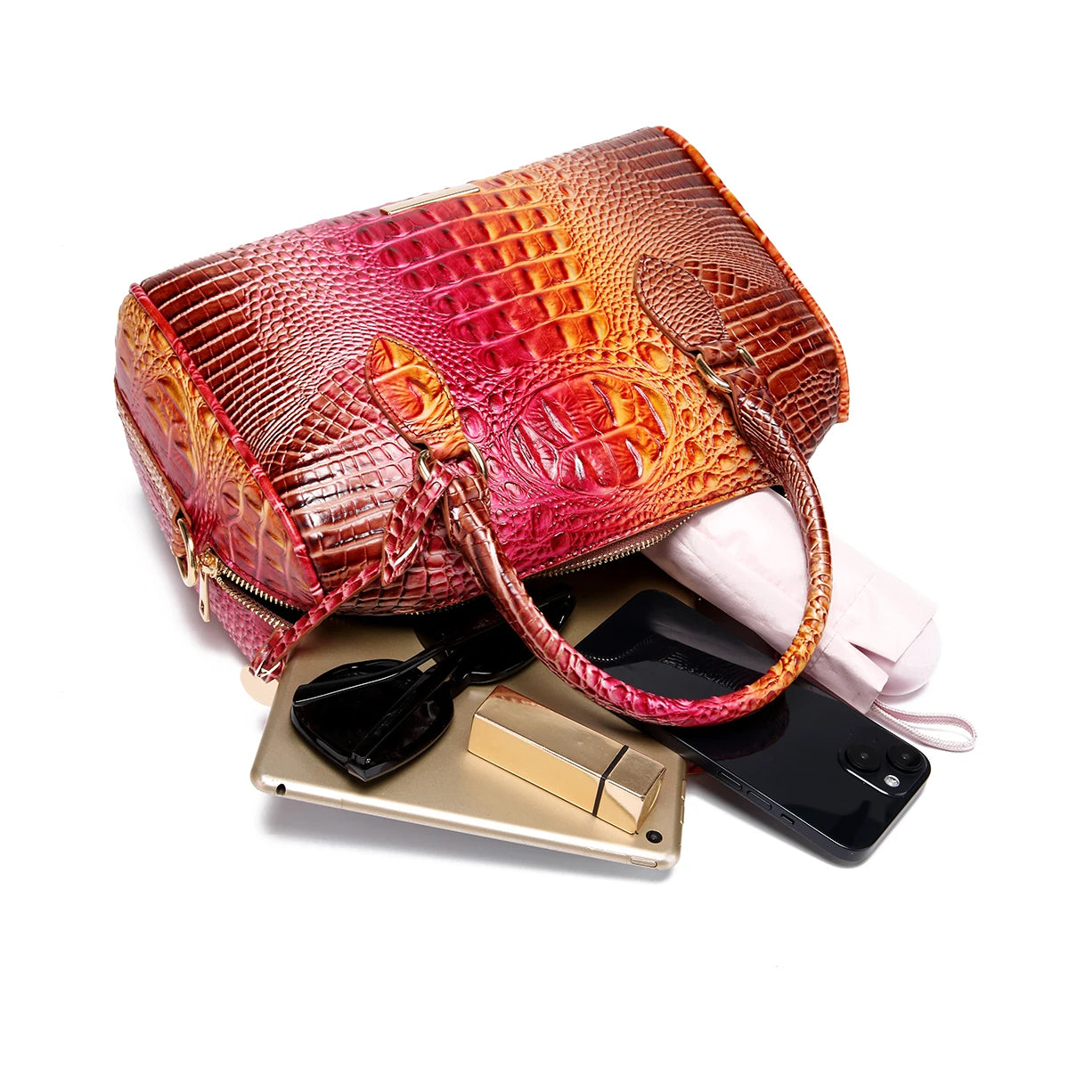 Mieshcel Kora Ombre Crocodile Embossed Boston Handbag