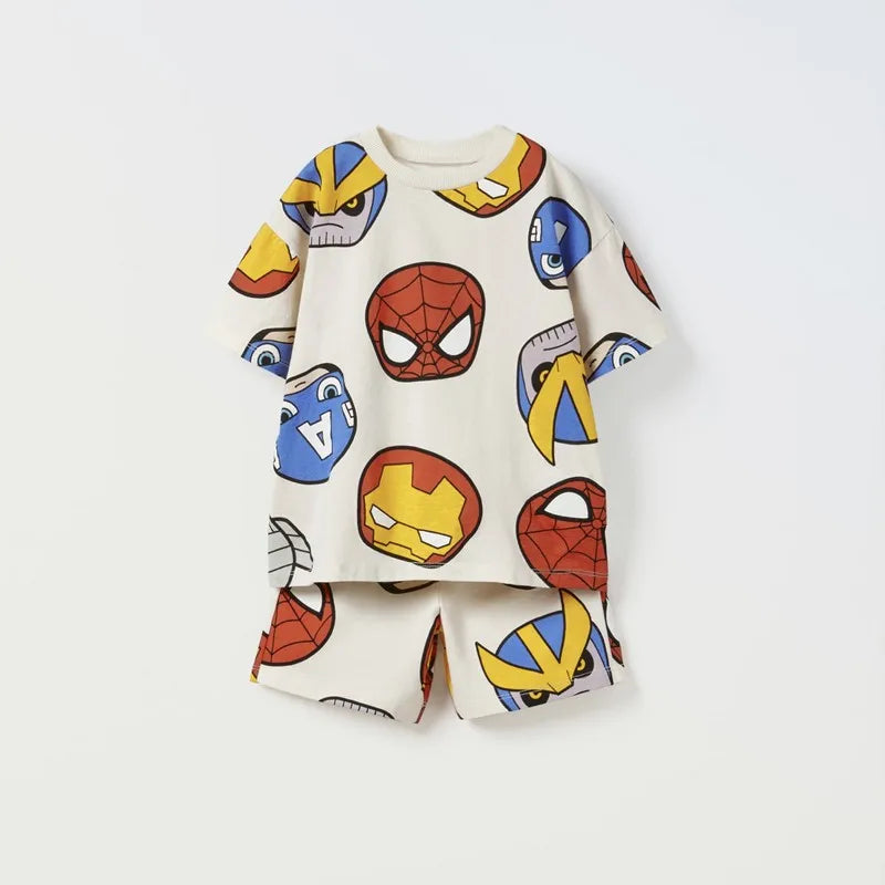 Marvel Boy Short Sleeved Tee Shirts +shorts 2PC By Miniso