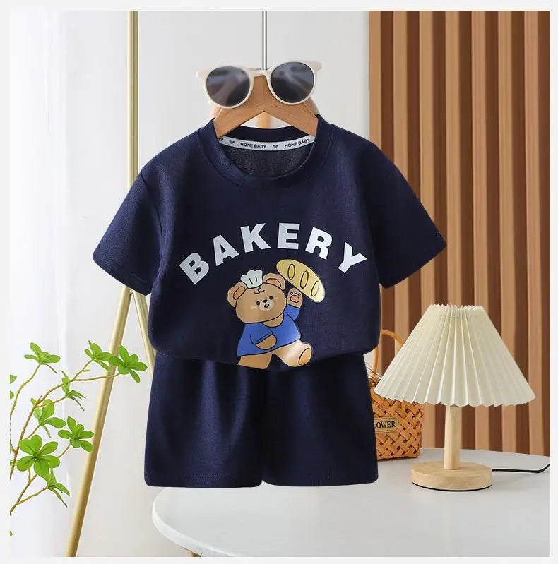 Cartoon Print T shirt + Shorts 2PC Set