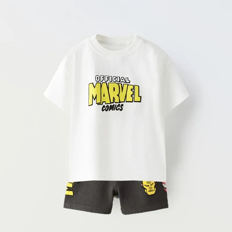 Marvel Boy Short Sleeved Tee Shirts +shorts 2PC By Miniso