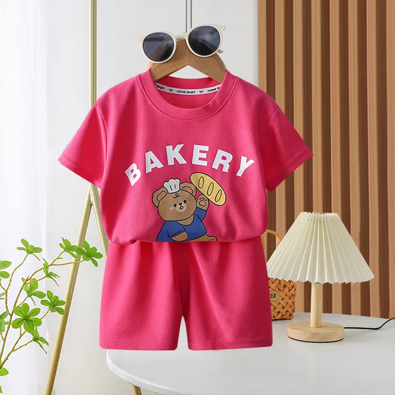 Cartoon Print T shirt + Shorts 2PC Set