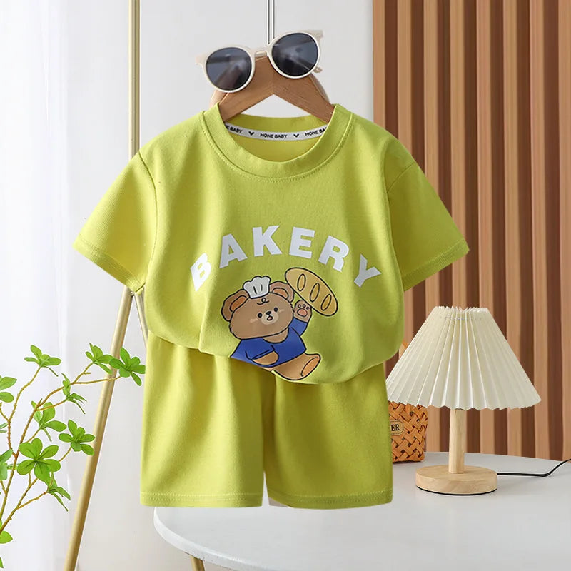 Cartoon Print T shirt + Shorts 2PC Set