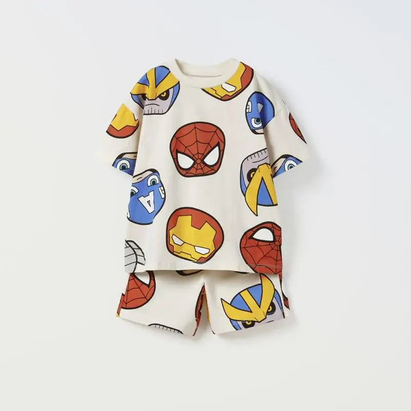 Marvel Boy Short Sleeved Tee Shirts +shorts 2PC By Miniso
